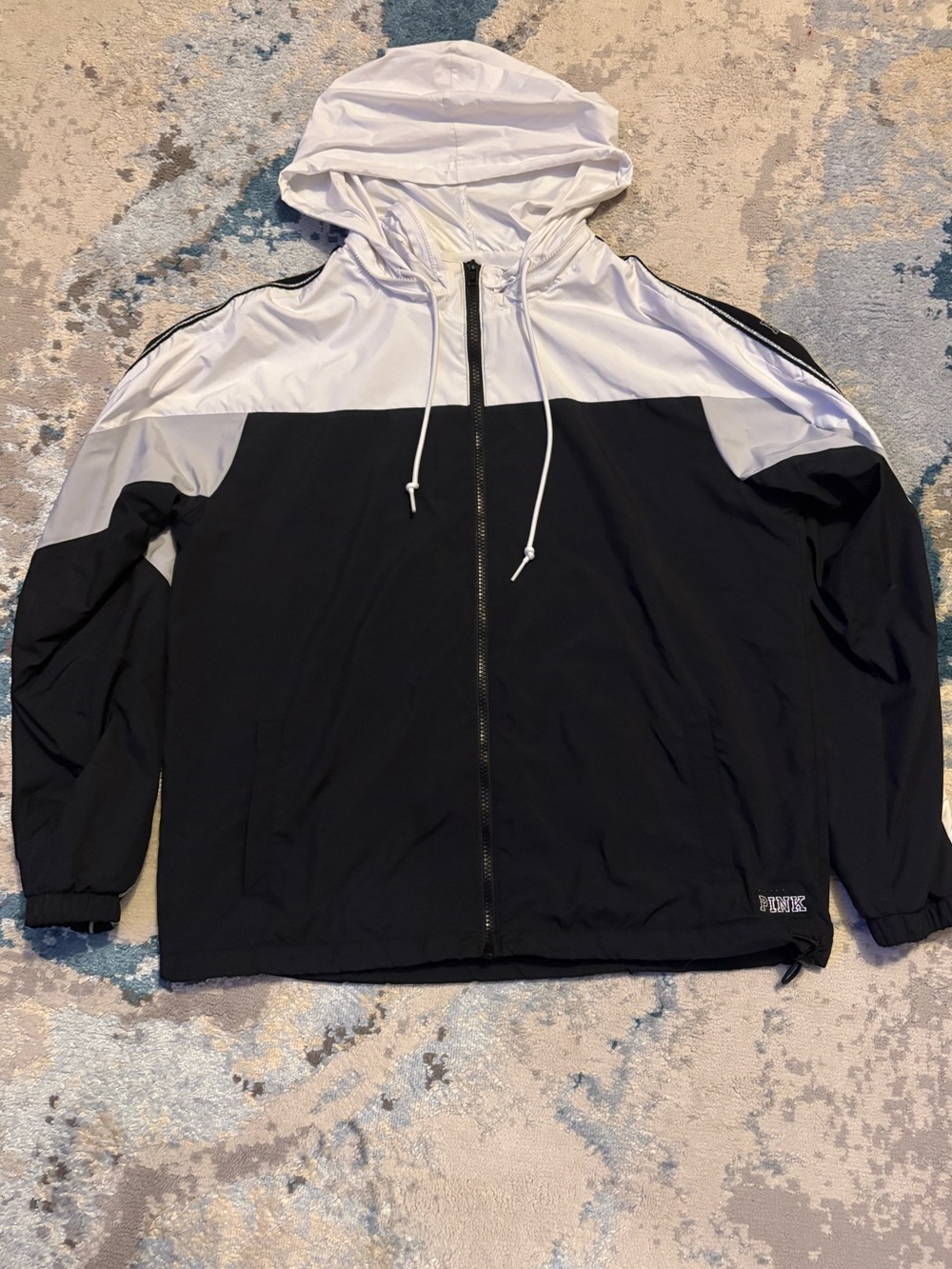 PINK Victoria's Secret Black and White Hooded Windbreaker